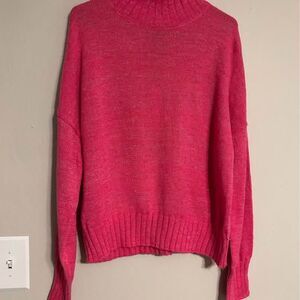 NSR Women's XL Hot Pink Metallic Shimmer Wool Blend Mock Neck Sweater NWT